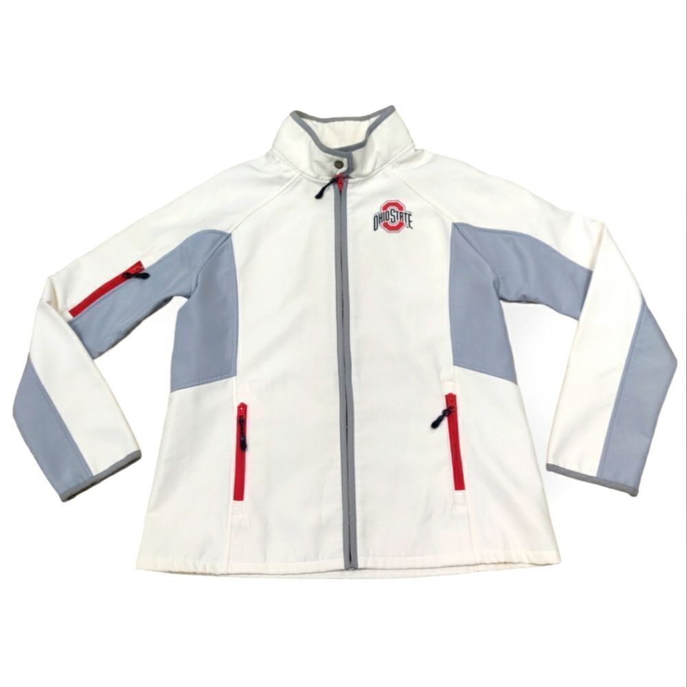 Women's White and Gray Jacket with Red Accents